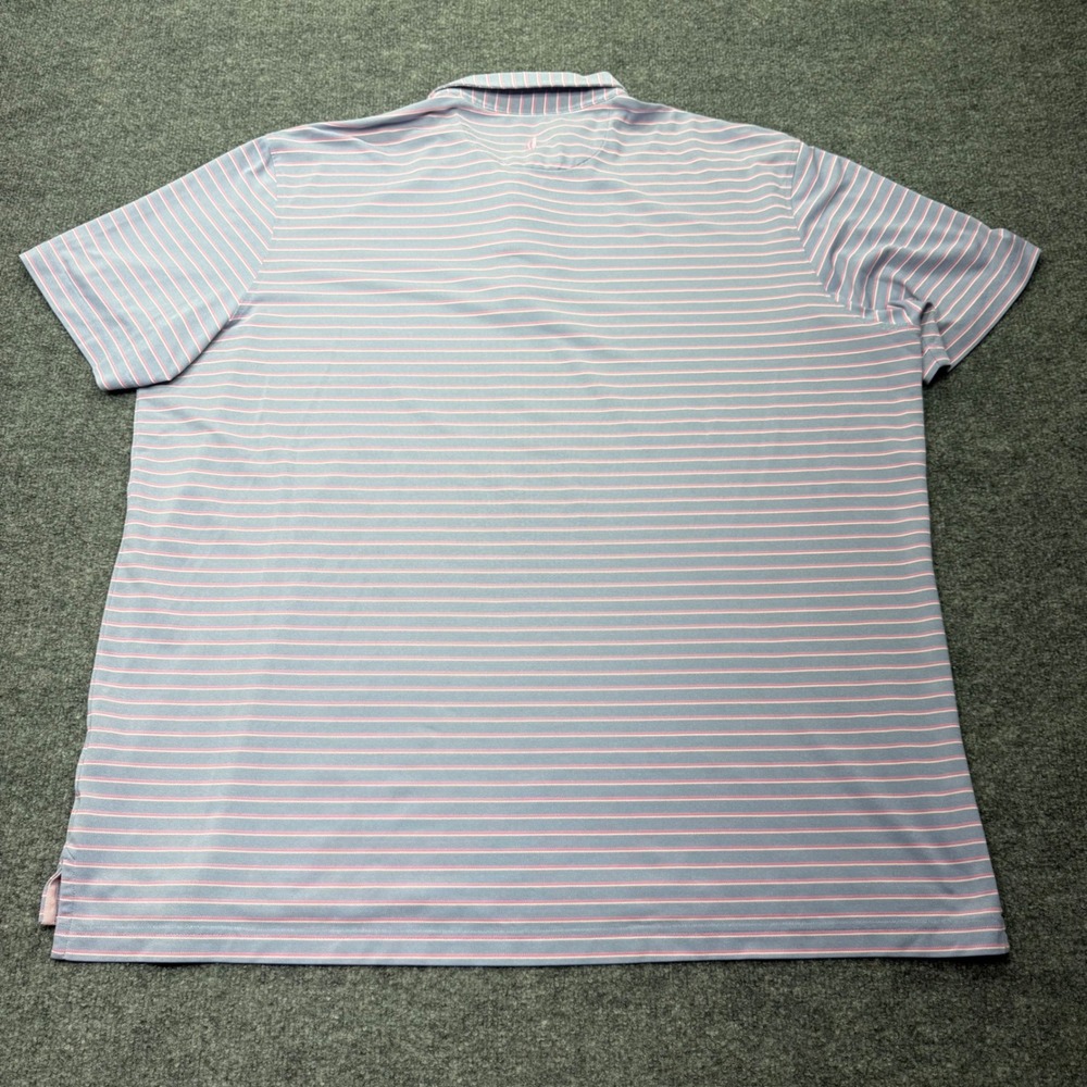 Johnnie-O Mens XXL Blue Pink Striped Performance Polo Shirt Stretch Short Sleeve - Picture 5 of 8